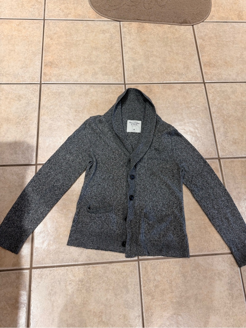 Abercrombie & Fitch Charcoal Shawl-Collar Knit Cardigan